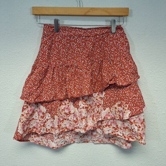 Altar’d State Mini Skirt Lightweight High Waisted Floral Orange Women's Size XS - Picture 1 of 11